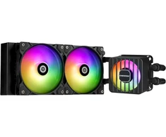 Enermax Liqmaxflo 240 mm cpu aio skysto aušinimo sistema (lga 1700, 1200, am5, am4) - xtreme dual chamber siurblys - argb vrm vandens bloko ventiliatorius - 380w+ tdp (2x 120 pwm argb silent flow ventiliatorius); elc-lmf240t-argb, juoda