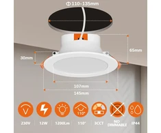 Enuotek 14w įleidžiami led šviestuvai virtuvei vonios kambariui led įleidžiamas lubų apšvietimas šiltai balta 3000k išpjova Φ120mm ac100~240v ip44 atsparus drėgmei 3 vnt.