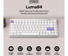 Epomaker Luma84 žemo profilio aliumininė mechaninė klaviatūra, programuojama Qmk/via, trijų režimų belaidė, suderinama su Win/mac/linux, Rgb apšvietimas (balta ir violetinė, Gateron Low Profile Raudona Switch)