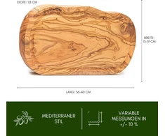 Erreke alyvmedžio lentelė, didelė alyvmedžio pjaustymo lentelė, skirta patiekti ar pjaustyti, sūriui, duonai kepti ant grotelių, medinė lentelė, virtuvės reikmuo, pjaustymo lentelė, medinė, rankų darbo (apie 39 cm su sulčių grioveliu)