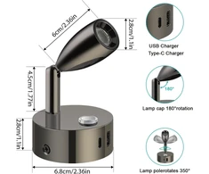 Lova Erwey 2 vnt. Dc 12 V skaitymo lempos, montuojamos ant sienos kemperyje, led lovos lempa, pritemdoma jutikliniu būdu ir 3 spalvų temperatūros režimai bei Usb A+c įkrovimo prievadas valčiai, automobiliui, kemperiui, furgonui, jachtai, nameliui ant ratų, bli