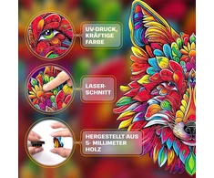 Esc welt medinė dėlionė Fox Mandala 300 dalių - lavinantis mąstymą žaidimas vaikams ir suaugusiems - aplinkai nekenksmingas ir smagus mokomasis žaislas - sudėtingas žaidimas - medinis mąstymo žaidimas