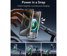 Esr Halolock belaidis automobilinis įkroviklis tvirtinamas ant prietaisų skydelio, 7.5w, su magnetiniu sulygiavimu ir snap, suderinamas su iphone 12, 12 pro, 12 mini, 12 pro max, juodas