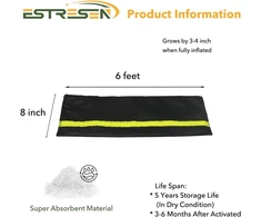 Estresen 6 vnt. 180 x 20 cm smėlio maišų rinkinys nuo potvynių su atšvaitine juostele, vandens aktyvuojami potvynių barjerai priekinėms durims, apsauga nuo potvynių durims, garažams ir rūsiams