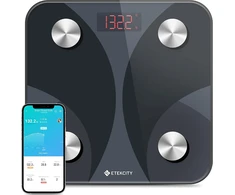 Etekcity Fit8s kūno riebalų svarstyklės skaitmeninės su programėle, išmaniosios svarstyklės su kūno riebalų ir raumenų mase, bluetooth kūno analizės svarstyklės kūno masės indeksui, proteinams, 180 kg / 0,05 kg, juodos