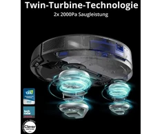 Eufy Robovac X8 Hybrid, 2 x 2000 Pa siurbimo galia, Ipath lazerinė navigacija, 2-in-1 dulkių siurblys ir šluota, Ai. Map 2.0 technologija, Twin Turbine technologija, Wifi funkcija