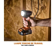 Valiklis Evolution Power Tools R1000tor - nešiojamas belaidis led darbo žibintas - įkraunamas žibintas, 750/1000 liumenų, 18v ličio jonų. Baterija nepridedama.