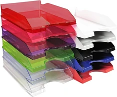 Exacompta 12306d Ecotray Premium dėklai laiškams, pagaminti iš perdirbto plastiko, Din A4 formato, idealūs jūsų organizacijai. Tvirtos ir sukraunamos laikymo dėžutės, mėlynas angelas, pilkos spalvos, 10 vnt.