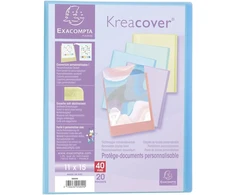 Exacompta 5809e Kreacover pastelinis plastikinis aplankas su kišenėlėmis, 11 x 15 cm su 20 skaidrių kišenių, 40 puslapių, puikiai tinka mokyklai ir biurui, dokumentų viršelis, 1 vienetas, atsitiktinė spalva