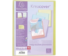 Exacompta 5809e Kreacover pastelinis plastikinis aplankas su kišenėlėmis, 11 x 15 cm su 20 skaidrių kišenių, 40 puslapių, puikiai tinka mokyklai ir biurui, dokumentų viršelis, 1 vienetas, atsitiktinė spalva