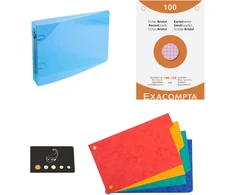 Exacompta Polipropileninių skaidrių segtuvų rinkinys 10 x 15 cm + 100 spalvotų languotų perforuotų kortelių + 4 skirtukai + 1 Blumie indeksas (mėlynas)