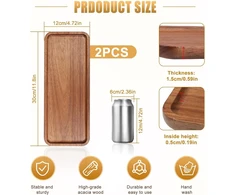 Exleco 2 dalių medinių padėklų rinkinys 30 x 12 cm stačiakampiai dekoratyviniai padėklai medinis dekoratyvinis padėklas pailgas dekoratyvinis padėklas akacijos medienos padėklas stačiakampė sūrio lenta serviravimo lėkštė medinis padėklas