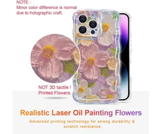 Eyzutak telefono dėklas, skirtas iphone 14 pro max, spalvingas, vintažinis gėlių aliejinis paveikslas su blizgučiais, banguoto rėmo formos, minkštas tpu, silikoninis, smūgiams atsparus apsauginis dėklas, buferio dangtelis, rožinis
