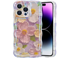 Eyzutak telefono dėklas, skirtas iphone 14 pro max, spalvingas, vintažinis gėlių aliejinis paveikslas su blizgučiais, banguoto rėmo formos, minkštas tpu, silikoninis, smūgiams atsparus apsauginis dėklas, buferio dangtelis, rožinis