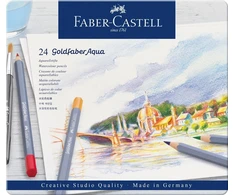 Faber-castell 114624 - Goldfaber akvareliniai pieštukai, 24 spalvų pieštukų rinkinys ir Amazon Basics - teptukų rinkinys menininkams, 10 skirtingų dydžių, skirtas menininkams, suaugusiems ir vaikams, mėlynas, 1 pakuotė