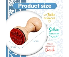 Faccito 3 vnt. 3 cm „schön dass du da bist dankeschön“ mediniai antspaudai su rankena, skirti iškarpų albumams, medinis sandarinimo antspaudas, skirtas „pasidaryk pats“ amatams, laiškams, atvirukams, vestuvių iškarpų albumams