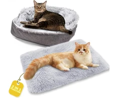 Fanchu guolis katėms, 2-in-1 pliušinis minkštas guolis naminiams gyvūnams, katės sofa, purus guolis katėms, mažas guolis šunims, guolis naminiams gyvūnams, katės antklodė, guolis katėms, guolis naminiams gyvūnams katėms ir mažiems šunims (šviesiai pilkas)