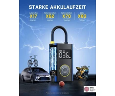 Fanttik X9 Pro nešiojamas elektroninis oro siurblys, 1 min greito pripūtimo elektrinis kompresorius, 10.3 Bar/150 Psi oro kompresorius su led lempute dviračiui, automobiliui, motociklui ir kamuoliui