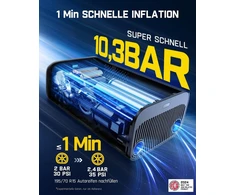Fanttik X9 Pro nešiojamas elektroninis oro siurblys, 1 min greito pripūtimo elektrinis kompresorius, 10.3 Bar/150 Psi oro kompresorius su led lempute dviračiui, automobiliui, motociklui ir kamuoliui