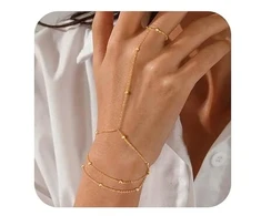 Fashion Gold 14k paauksuota grandinėlė ant rankos su žiedu moterims