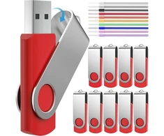 Febniscte usb atmintinė 512 mb, 10 vienetų pakuotė, mažos talpos metalinės 512 mb usb 2.0 atmintinės raudonos spalvos, pasukama atmintinė su riešo virvelėmis, reklaminės dovanos