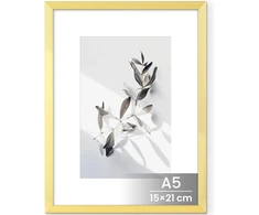Feihorrm nuotraukų rėmelis, 15 x 21 cm metalinis nuotraukų rėmelis, skirtas 15 x 21 cm nuotraukoms be pasparto arba 9 x 14 cm nuotraukoms su paspartu, su grūdintu stiklu, aliuminio nuotraukų rėmelis (aukso spalvos, A5 (15 x 21 cm)