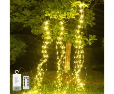 Fėja žiburiai, maitinami baterijomis, 10 gijų, 2 m, 200 led, vandeniui atsparūs fėja žiburiai, 8 šviesos režimai, krioklio fėja žiburiai su nuotolinio valdymo pulteliu, varinės vielos fėja žiburiai vidaus ir lauko dekoravimui