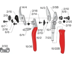 Grandininis pjūklas Felco 15 sekatoriai su riedėjimo rankena (dešiniarankiams, ilgis 189 mm, pjovimo skersmuo 18 mm, genėjimo žirklės su kampine pjovimo galvute, grūdinto plieno ašmenys, mažoms rankoms)