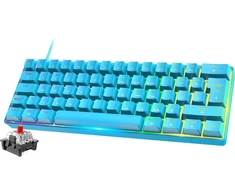 Felicon Mini 60% Rgb žaidimų klaviatūra, mechaniniai red jungikliai su kompaktiškais 62 klavišais, 18 Rgb Led chroma apšvietimas, nuimamas Usb type c kabelis, uk išdėstymas, ergonomiška pc, mac, nešiojamam kompiuteriui, mėlyna