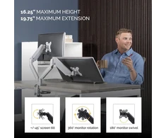 Fellowes monitoriaus laikiklis 2 monitoriams iki 32 colių (81,28 cm), Platinum Series monitoriaus laikiklis su dujine spyruokle, Usb prievadai - tvirtinamas spaustuku arba kabelio išėjimu - spalva: sidabrinė
