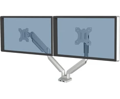 Fellowes monitoriaus laikiklis 2 monitoriams iki 32 colių (81,28 cm), Platinum Series monitoriaus laikiklis su dujine spyruokle, Usb prievadai - tvirtinamas spaustuku arba kabelio išėjimu - spalva: sidabrinė