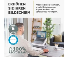 Fellowes nešiojamas nešiojamojo kompiuterio stovas su dėklu – breyta™ 2-in-1 dizainas su 5 aukščio nustatymais – idealus hibridiniam darbui – 100 % perdirbamas – baltas