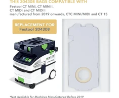 Festool 8 dulkių maišeliai Fe stool Sc-fis-ct Mini/midi-2 dulkių siurbliui 204308, skirti naudoti su Ct Mini ir Ct Midi nuo 2019 metų, 204308 dulkių maišeliai (8)