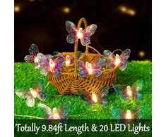 Fielegen 3m 20 led drugelių formos šviestuvų girlianda su baterijomis, šilta balta šviesa, dekoratyvinės drugelių lemputės vidaus miegamajam, vasaros sodui, vestuvių vakarėliui, valentino dienai, kalėdų dekorui