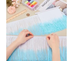 Fingerinspire 2 m dviejų atspalvių kutų apvadas 20 cm pločio poliesterio kutų juostelė gilios dangaus mėlynumo balta blizgučių kutų apdaila "pasidaryk pats" siuvimo amatams drabužių užuolaidų dekoravimo reikmenims