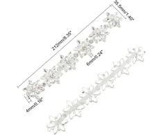 Fingerinspire Blizganti gėlės formos stiklo kalnų krištolo apykaklės apdaila (platina, 21,2 x 3,6 cm) krištolo grandinėlė su skylute, dekoratyvinė kalnų krištolo aplikacija gėlių grandinėlė „pasidaryk pats“ batams, diržui, krepšiui, skrybėlei, plaukų juos