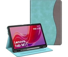 Fintie dėklas su rašiklio laikikliu, skirtas Lenovo Tab M11 (tb330) 11 colių 2024, minkštas Tpu galinis apsauginis dėklas su dokumentų skyreliais ir daugia kampų, netinka Lenovo Tab P11 11 colių, turkio spalvos