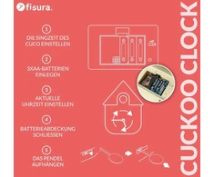 Fisura - gegutės laikrodis su dryžiais ir raudonu ciferblatu, originalus juodai baltas sieninis laikrodis, stilinga dekoracija ir dovanos idėja. 3 x Aa baterijos nepridedamos. Matmenys: 21,5 x 8 x 41,5 cm. Abs plastikas.