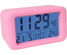Fisura - rožinis skaitmeninis žadintuvas su Led apšvietimu, datos ir temperatūros ekranu, 2 žadintuvai, snaudimo funkcija, skaitmeninis žadintuvas su baterija, 2 Aaa baterijos, 12x5.5x7