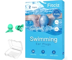 Fitciz ausų kištukai plaukiojimui vaikams (nuo 8 metų) - su dėžute - daugkartinio naudojimo minkšti silikoniniai ausų kištukai plaukiojimui vaikams - ausų kištukai vaikams (vaikams, 2 poros)