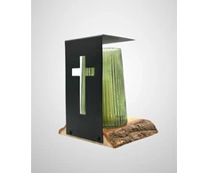 Flagolie Žvakė metalas ąžuolo mediena, žalias stiklas. Originali, didelė natūrali žvakė.
