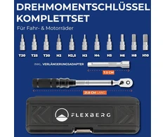 Flexberg 1/4 sukimo momento raktas - dviračio sukimo momento raktas priežiūrai - tikslus rinkinys Mtb ir dviračių remontui, įskaitant šešiakampį raktą ir torx antgalius - 2-20nm