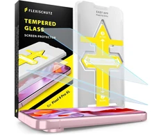 Flexischutz® apsauginis stiklas, skirtas Google Pixel 9 Pro Xl, ekrano apsauga, stiklinė ekrano apsauga su praktiška montavimo priemone, ekrano apsauga, stiklo plėvelė su šablonu [pakuotė