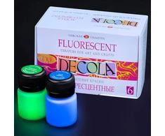 Fluorescencinė spalva | 6 x 20 ml indelių | Neoninių akrilo spalvų rinkinys su švytėjimo efektu tamsoje po Uv šviesa) | Nevskaya Palitra