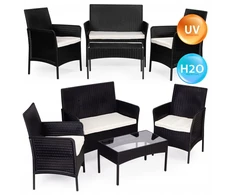 Focus Garden Elegantiškas lauko baldų komplektas juodas stalas + sofa + 2 foteliai + pagalvėlės