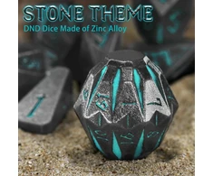 Fonvgogo metalinis dnd kauliukų rinkinys su 7 dalimis, skirtas dungeons and dragons, poliedrinis metalinis stonehenge kauliukų rinkinys d&amp;d su dėklu, vaidmenų žaidimo kauliukai (stonehenge mėlynas)