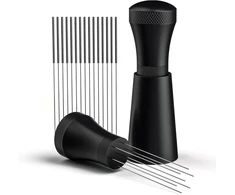 Foonii Wdt įrankis, nuimamas kavos skirstytuvas su stovu su 7 espresso adatomis 0,3 mm, aliuminio Wdt įrankis espresso kavos skirstytuvas, dovanos baristoms (juodas)