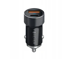 Forever Automobilinis įkroviklis Pd Qc 1 Usb-c 1x Usb 20w juodas Usb-c-lightning kabelis