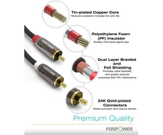 Fospower 0.9m 2 Rca Stereo Garso Kabelis (paauksuoti Jungtys)