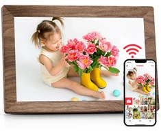 Frameo 10,1 colio skaitmeninis nuotraukų rėmelis su 32 gb atmintimi, wifi elektroninis nuotraukų rėmelis, jutiklinis ekranas, automatinis pasukimas, paprastas nustatymas ir nuotraukų ar vaizdo įrašų bendrinimas per frameo programėlę – rudo medžio